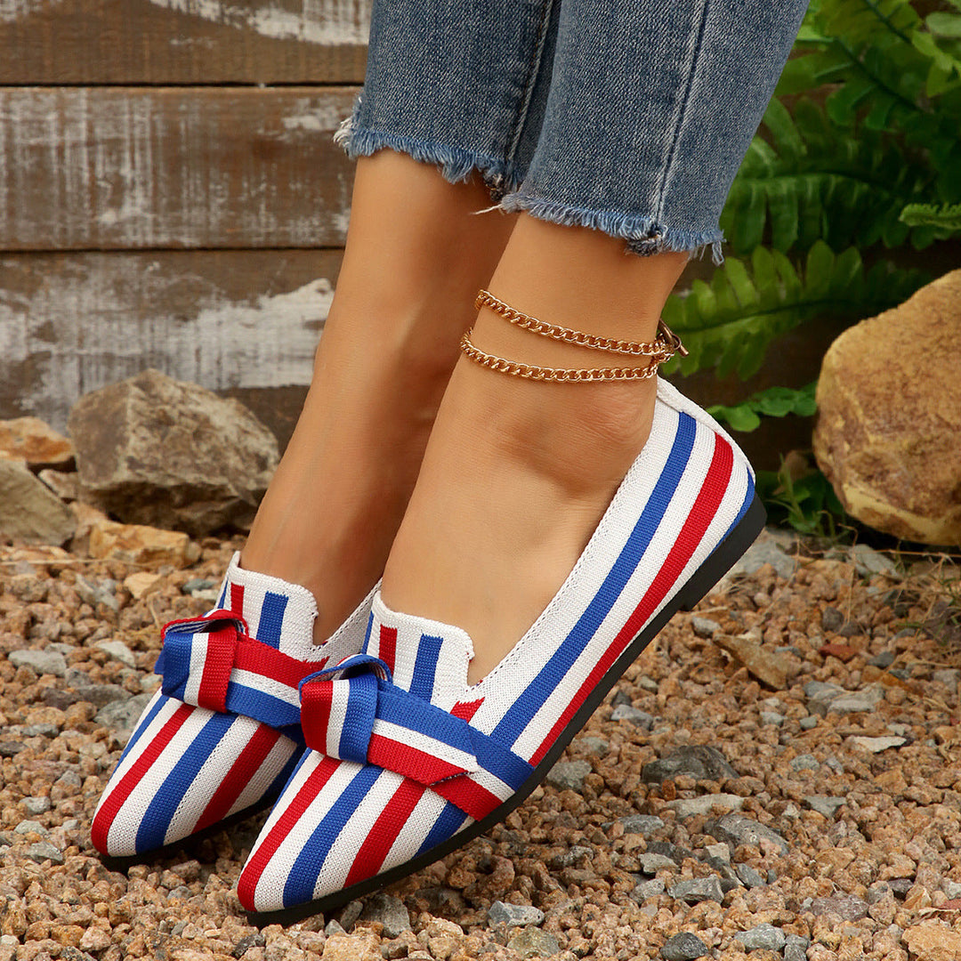 Damen Ballerinas mit modischem Streifendesign und charmantem Schleifenakzent Drune