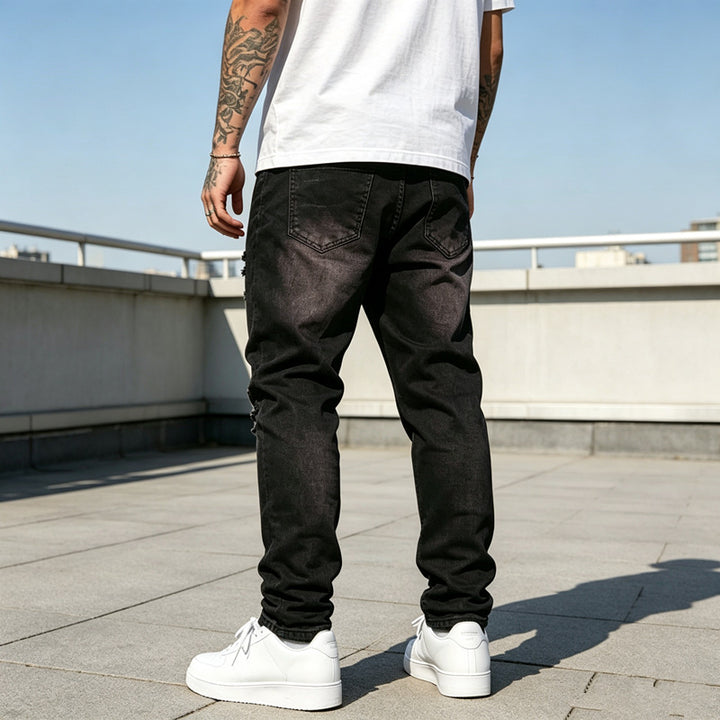 Herren Zerrissene Slim-Fit Jeans Drune