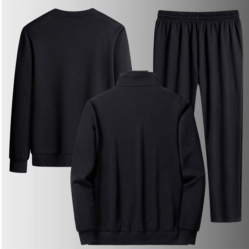 Herren Dreiteiliges Freizeit-Trainingsset aus French-Terry mit Kapuzenjacke, Rundhals-Sweat & tapered Jogginghose Drune