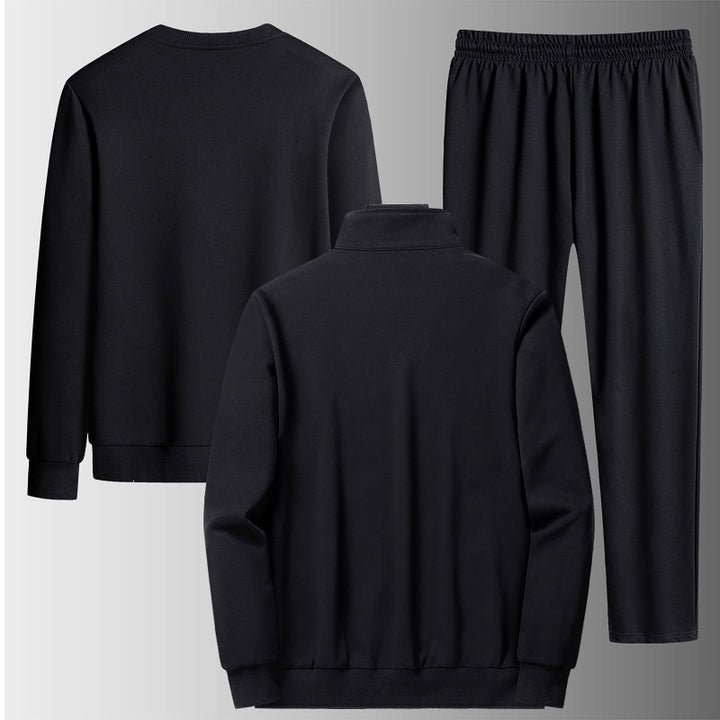 Herren Dreiteiliges Freizeit-Trainingsset aus French-Terry mit Kapuzenjacke, Rundhals-Sweat & tapered Jogginghose Drune