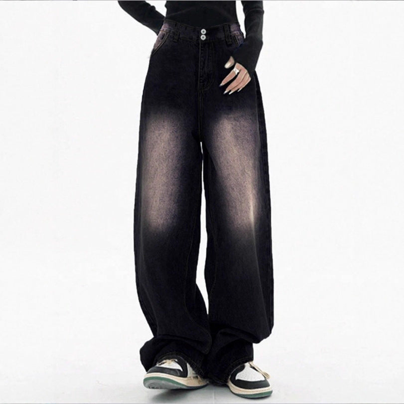Damen Hochtaillierte Baggy-Jeans aus Denim mit extra weitem Bein und Used‑Fade Drune