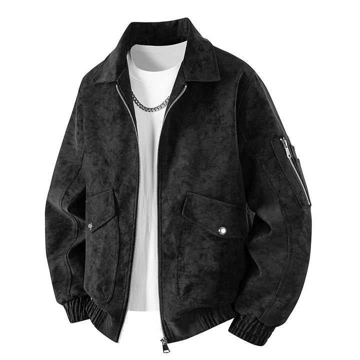 Herren Velourslederoptik Oversize-Bomberjacke mit Utility-Ärmeltasche & Pattentaschen Drune