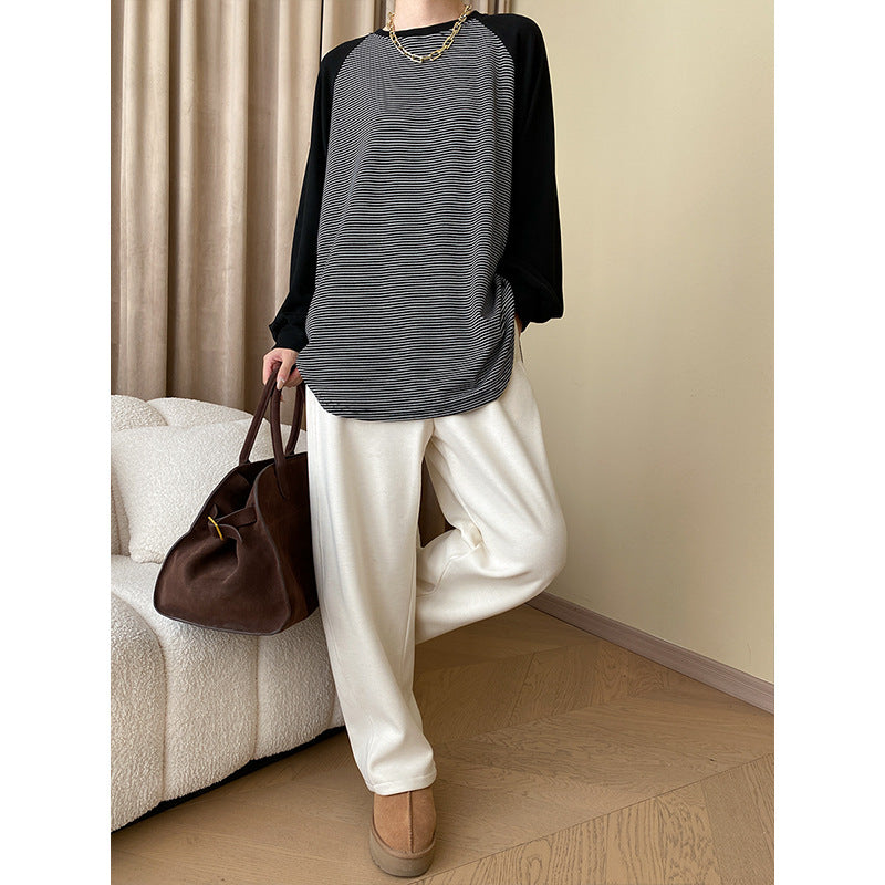 Damen Lässiger Sweatshirt mit gestreiftem Design Drune