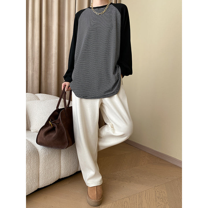 Damen Lässiger Sweatshirt mit gestreiftem Design Drune