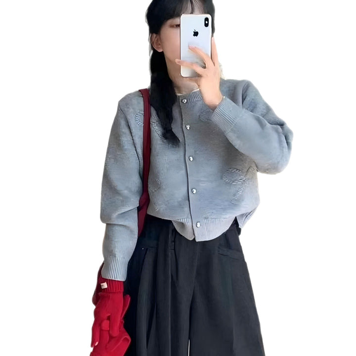 Damen gemütliche Strickjacke mit kurzen Ärmeln und hochwertigen Knopfdetails Drune