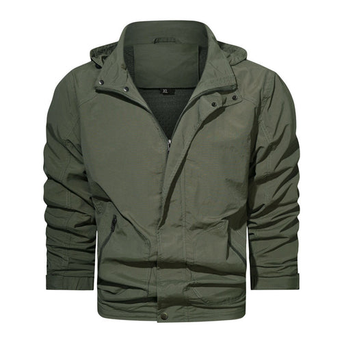 Herren Leichte Fieldjacke mit Kapuze, windabweisender Shell und Reißverschlusstaschen Drune