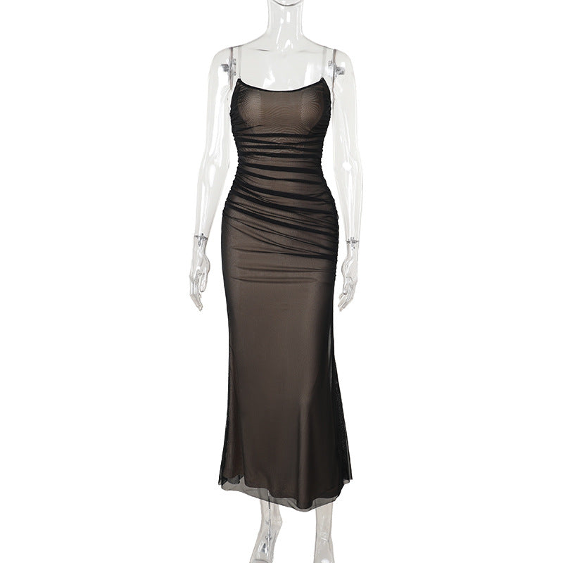 Damen figurbetontes Maxikleid mit elegantem Rüschendesign Drune