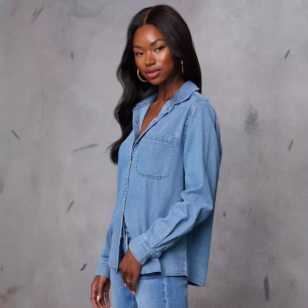 Damen Jeanshemd mit lässigem Schnitt und praktischen Brusttaschen Drune