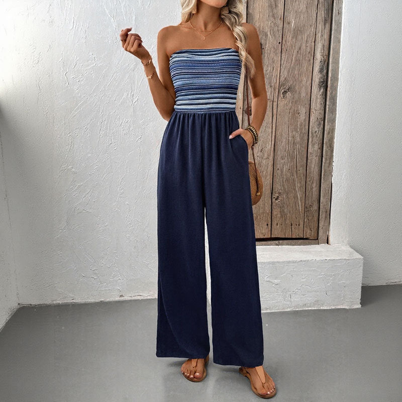 Damen Jumpsuit mit Bandeau-Oberteil und weitem Bein Drune
