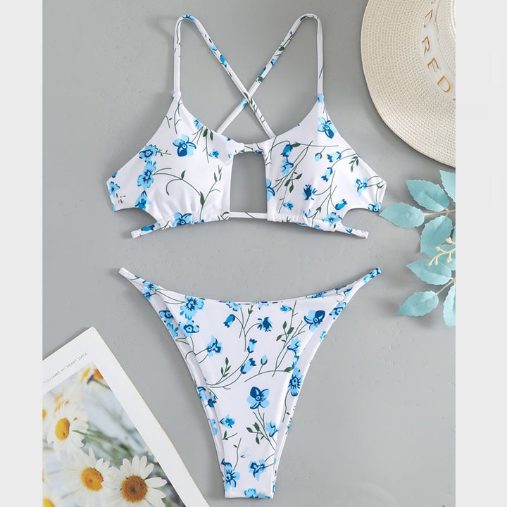 Damen Bikini-Set mit floralem Design und aufregendem Rückenschnürung Drune