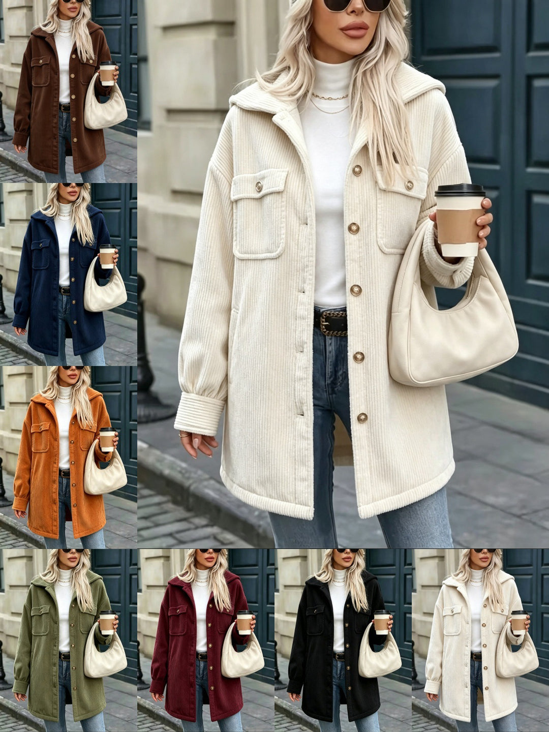 Damen Cordjacke mit Kapuze, oversized und aufgesetzten Taschen Drune