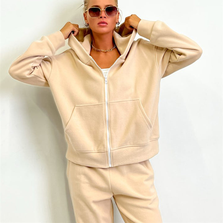 Damen lässige Kapuzenjacke mit Reißverschluss und seitlichen Taschen Drune