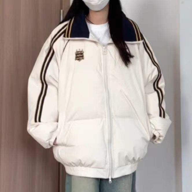 Damen Sportliche Pufferjacke mit kontrastierenden Streifen und hohem Kragen Drune