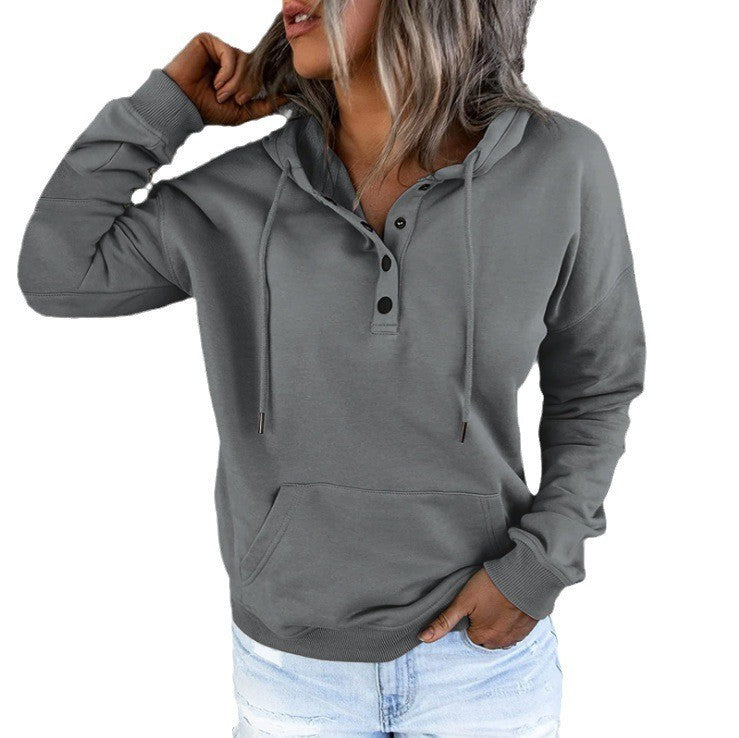 Damen Sportlicher Hoodie mit Knopfleiste und lässigem Schnitt Drune