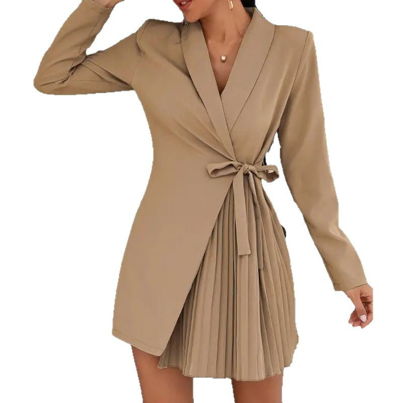 Damen Wickelkleid mit elegantem Faltenrock und modischem Gürtel Drune