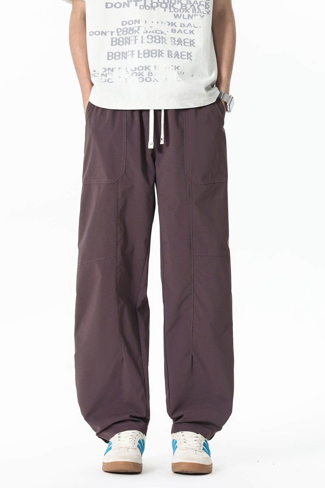 Herren Weit geschnittene Cargo-Hose mit Tunnelzugbund, aufgesetzten Taschen & Druckknopf-Saum Drune