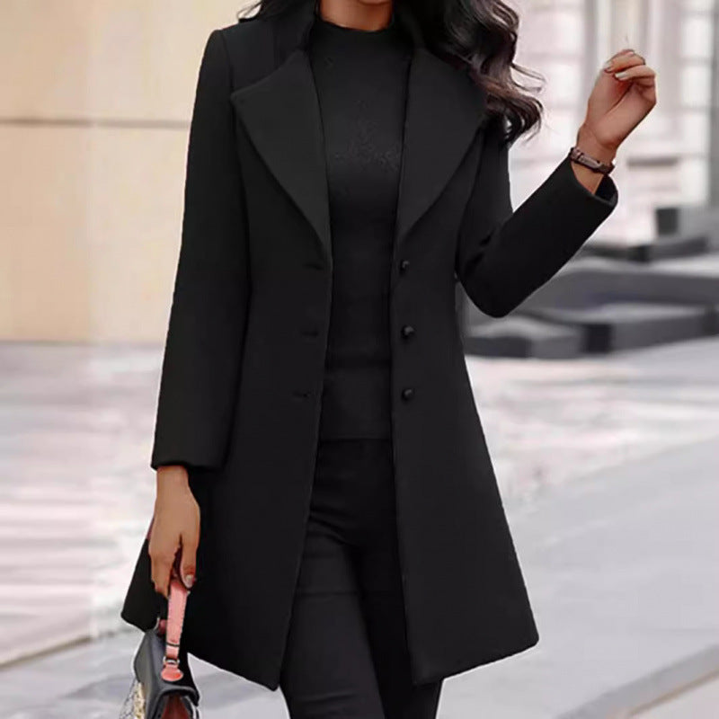 Damen eleganter Wollmantel mit strukturierter Passform und doppelt knopfverschlossenem Design Drune
