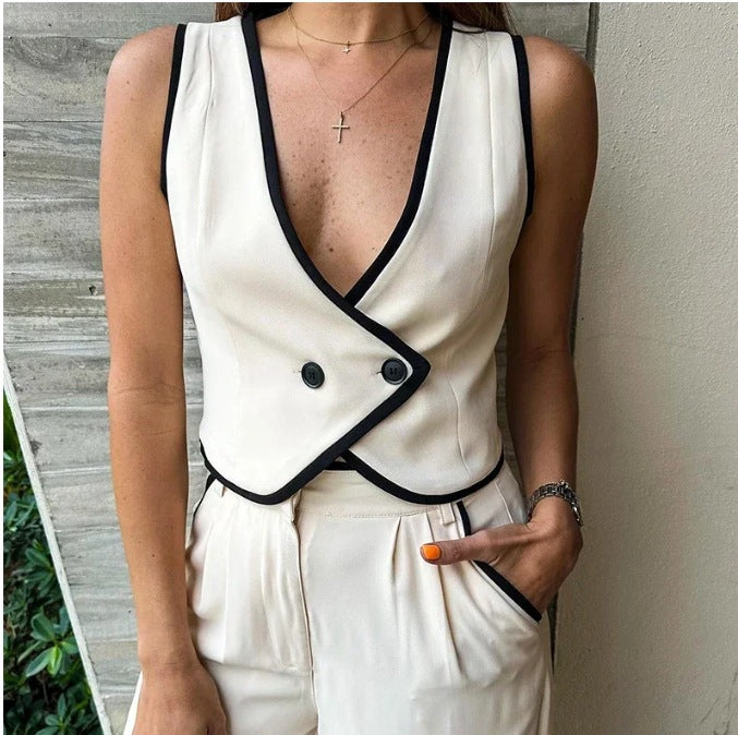 Damen elegante weite Hose mit seitlichen Taschen und Bunddetails Drune