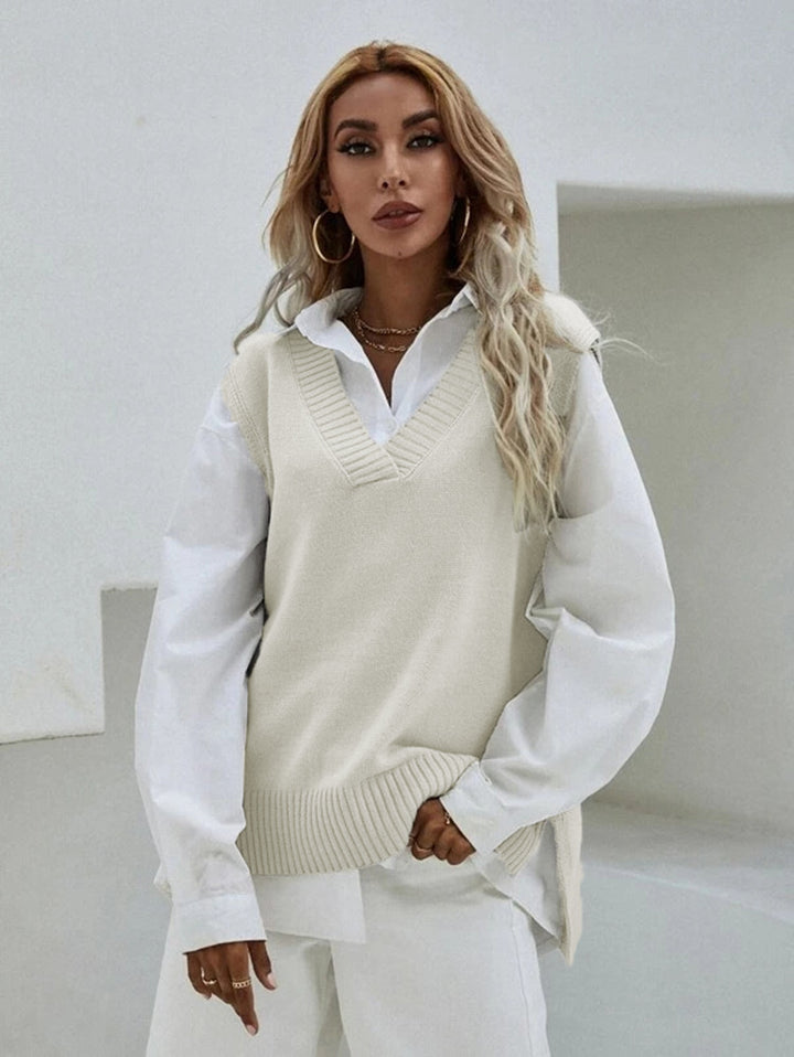 Damen Strick-Überwurf mit V-Ausschnitt und lässigem Design Drune