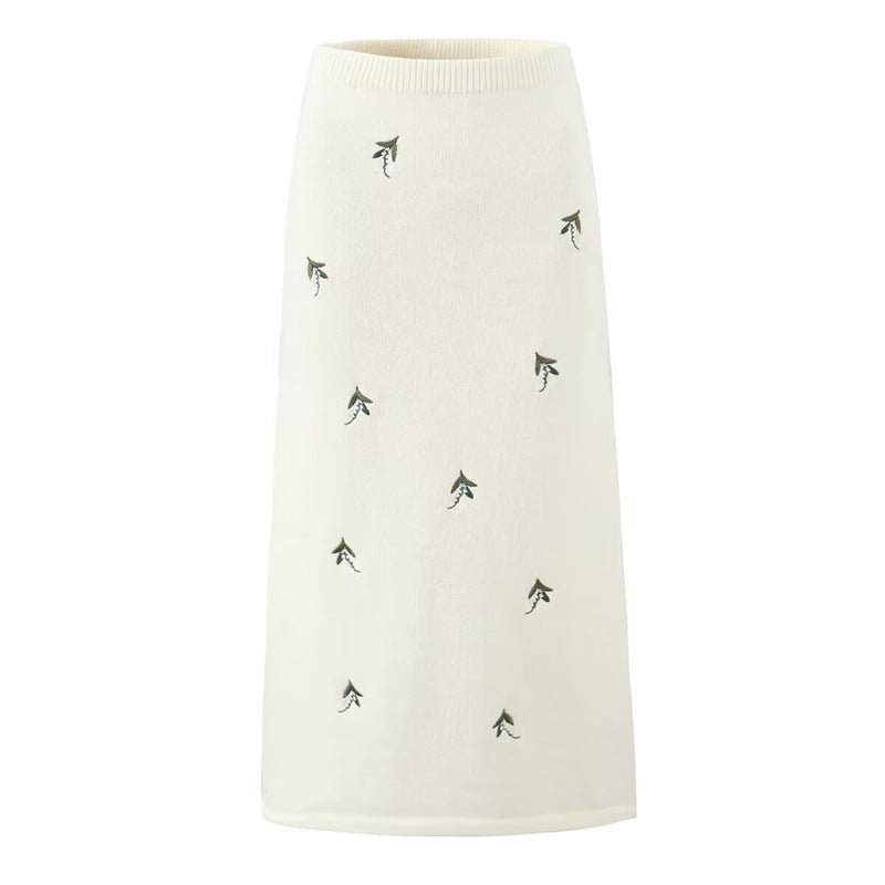 Damen Eleganter Midirock mit floralem Stickdesign und elastischem Bund Drune