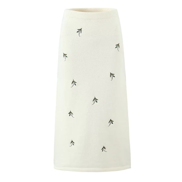 Damen Eleganter Midirock mit floralem Stickdesign und elastischem Bund Drune