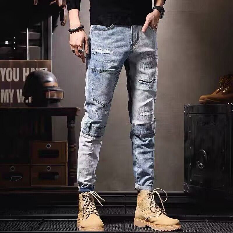 Herren Modische Ripped Jeans mit kreativen Patches Drune 1788342747
