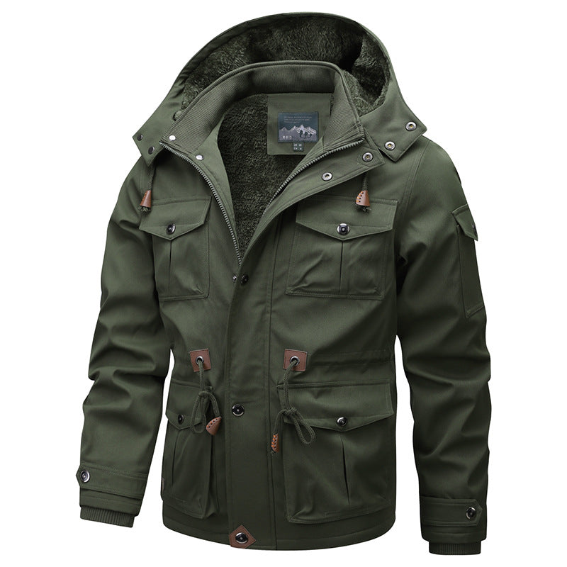 Herren Militärinspirierter Canvas-Parka mit Teddyfleece-Innenfutter und verstellbarem Taillenzug Drune