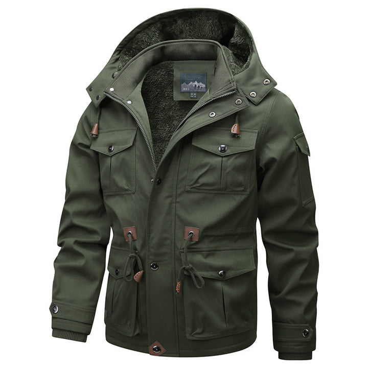 Herren Militärinspirierter Canvas-Parka mit Teddyfleece-Innenfutter und verstellbarem Taillenzug Drune