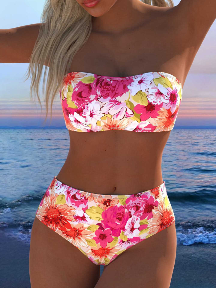 Damen Bandeau Bikini-Set mit tierischem Muster und hohem Taillenbund Drune