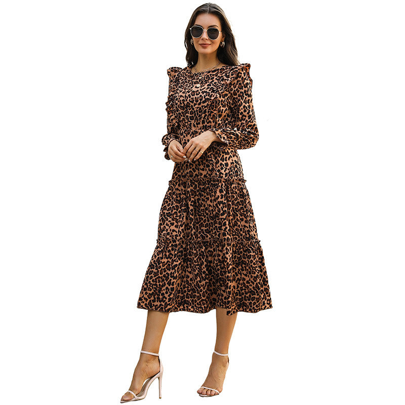Damen Langes Leopardkleid Drune