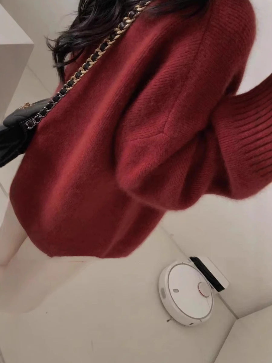 Damen Oversize V-Ausschnitt-Pullover im Mohair‑Look Drune