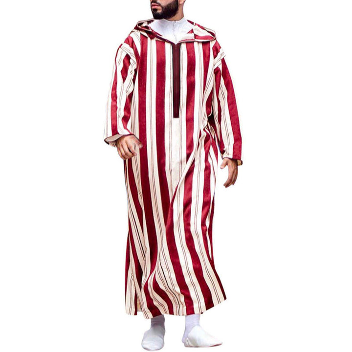 Damen nan langes Kapuzen-Hemdkleid mit frontalem Reißverschluss und senkrechtem Streifenmuster Drune