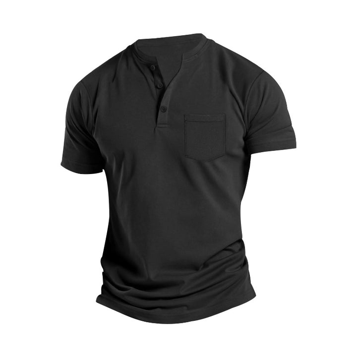 Herren nan atmungsaktives Baumwoll-Elasthan Kurzarm-Henley mit Brusttasche Drune