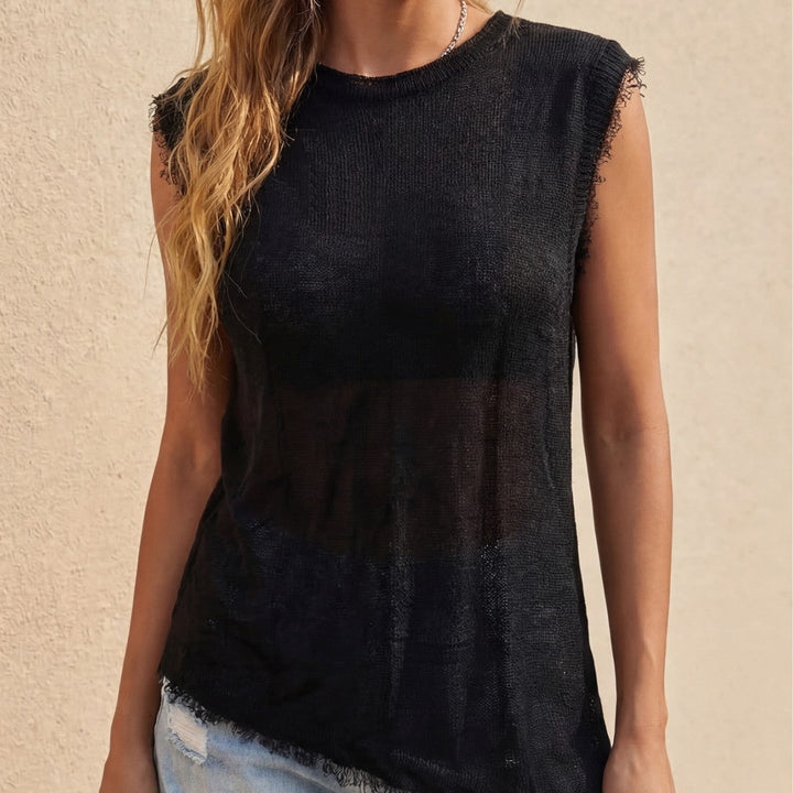 Damen lässiges Leinen-Top mit fransigen Details Drune