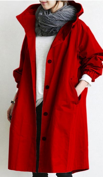 Damen nan leichter oversized Parka-Mantel mit Kapuze, Taillenzug und seitlichem Gehschlitz Drune