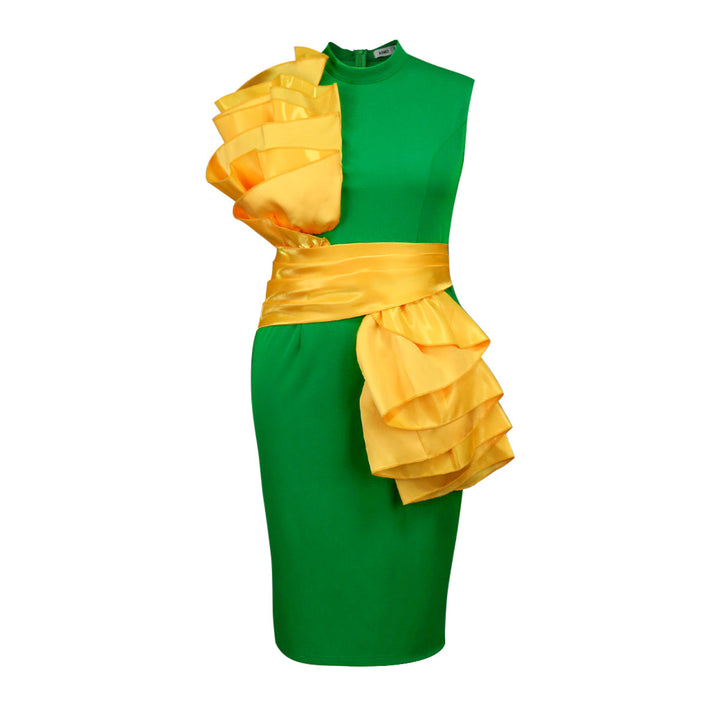 Damen Elegantes Wickelkleid mit voluminösen Rüschendetails und schimmerndem Taillengürtel Drune