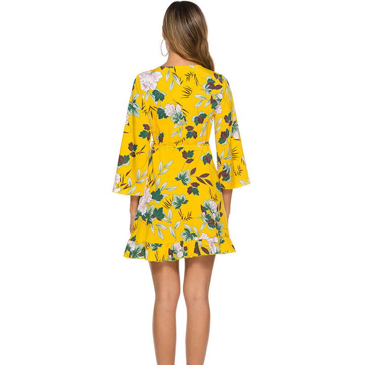 Damen Sommerliches Minikleid mit fließendem Schnitt und voluminösen Ärmeln Drune