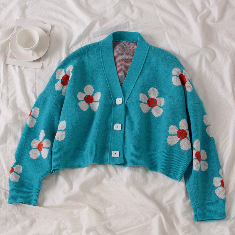Damen Gemusterter Knopfcardigan mit Blumenmotiv Drune