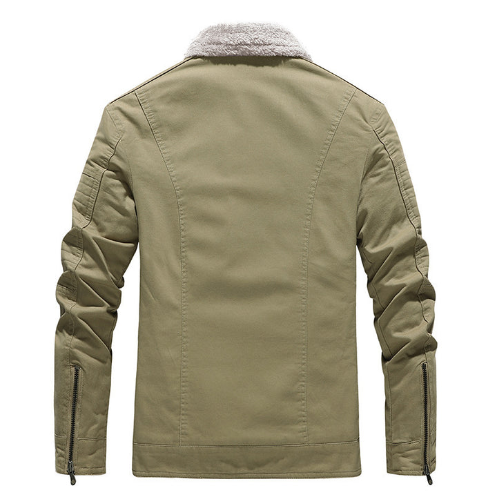 Herren Gefütterte Canvasjacke mit Sherpa‑Innenfutter und hohem Stehkragen Drune