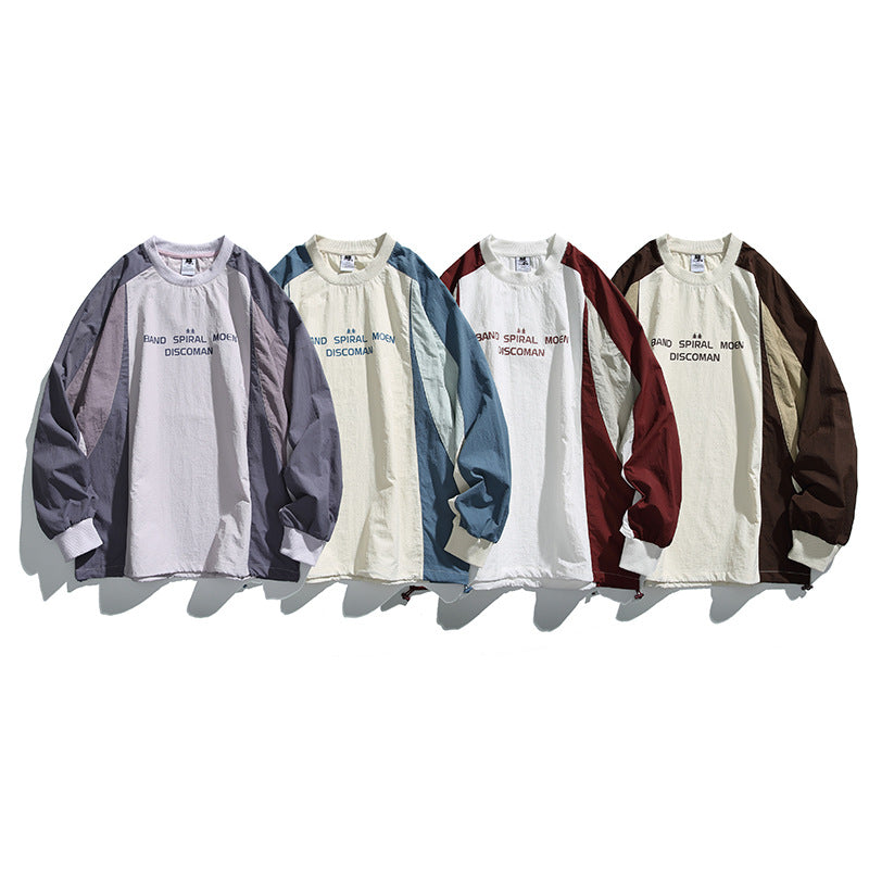 Unisex Weitgeschnittenes Colorblock-Langarmshirt aus leichter Nylon-Mischung mit Raglanärmeln und Brustprint Drune