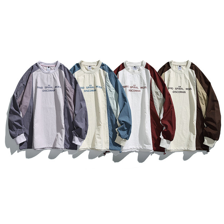 Unisex Weitgeschnittenes Colorblock-Langarmshirt aus leichter Nylon-Mischung mit Raglanärmeln und Brustprint Drune