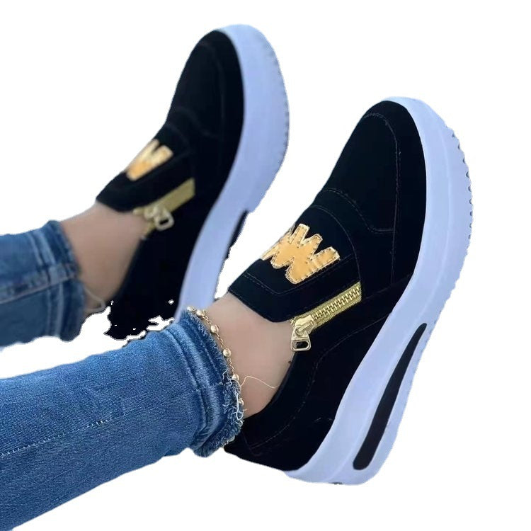 Damen  Slip-On Keilsneaker mit dekorativem Reißverschluss, gepolstertem Memory-Fußbett und profilierter Plateausohle Drune