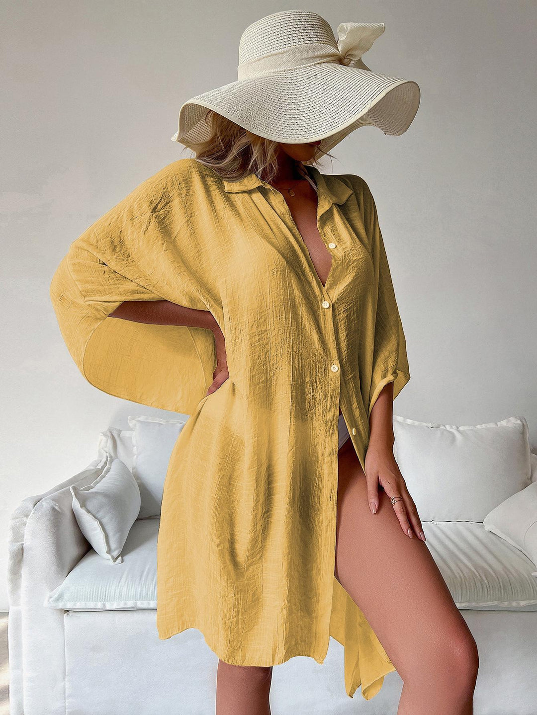 Damen Strandbluse im lässigen Schnitt mit Knopfverschluss und weitem Design Drune