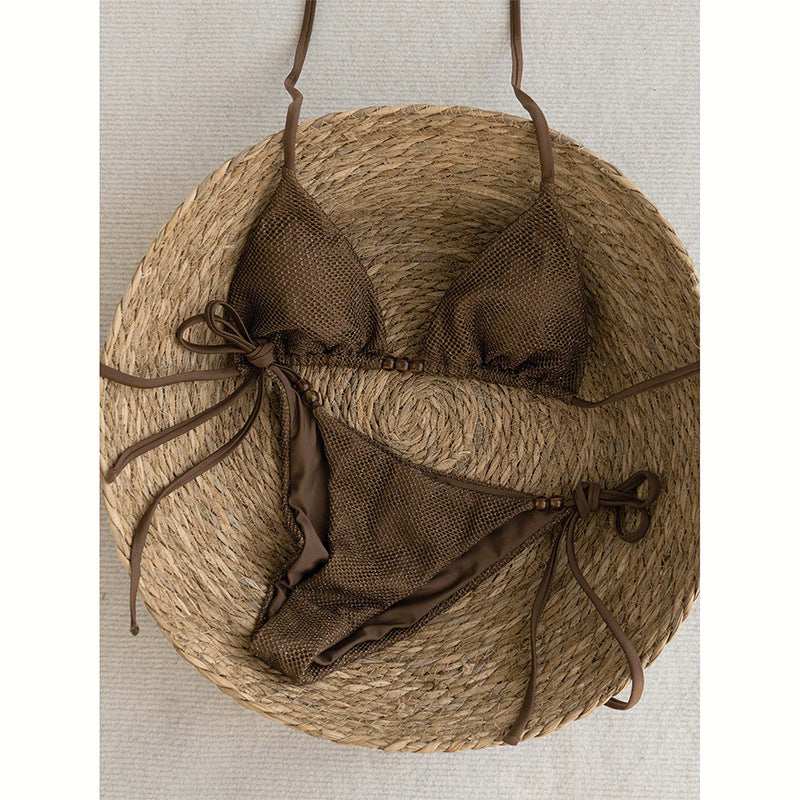 Damen Triangel-Bikini mit verstellbaren Trägern und dekorativem Knoten Drune