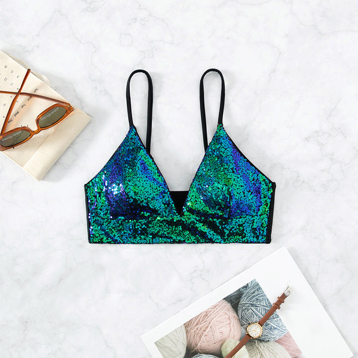 Damen Pailletten Triangle Bralette Drune