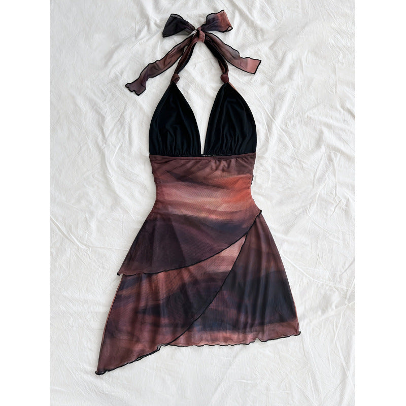 Damen Chiffonkleid mit tiefem V-Ausschnitt und zarter Wickeloptik Drune