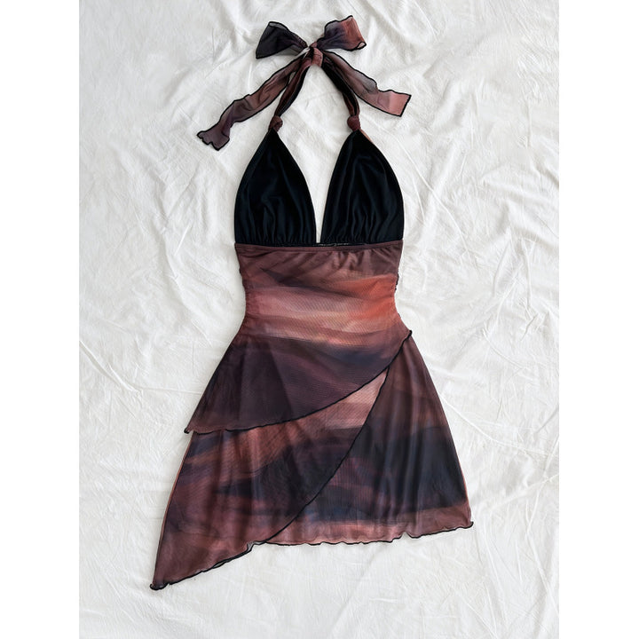 Damen Chiffonkleid mit tiefem V-Ausschnitt und zarter Wickeloptik Drune