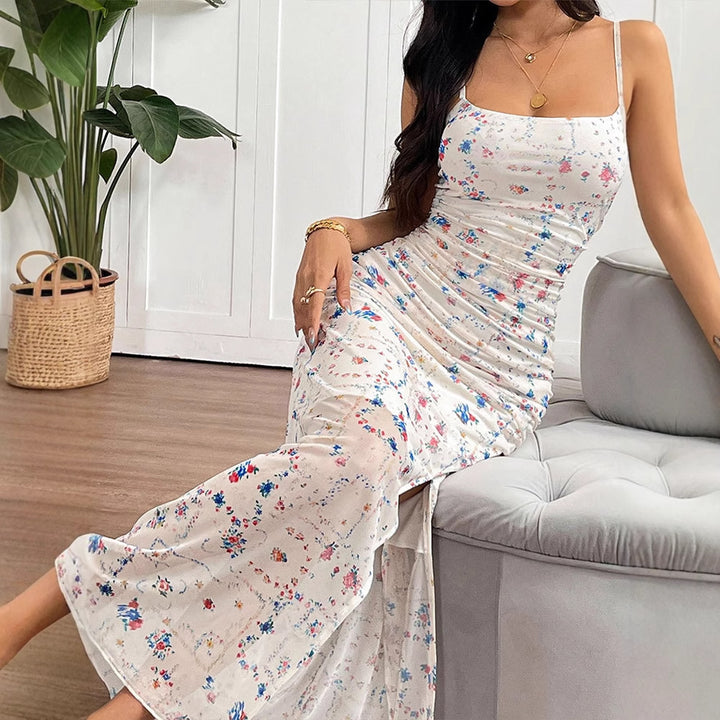 Damen Maxikleid mit zarten Rüschendetails und floralem Muster Drune