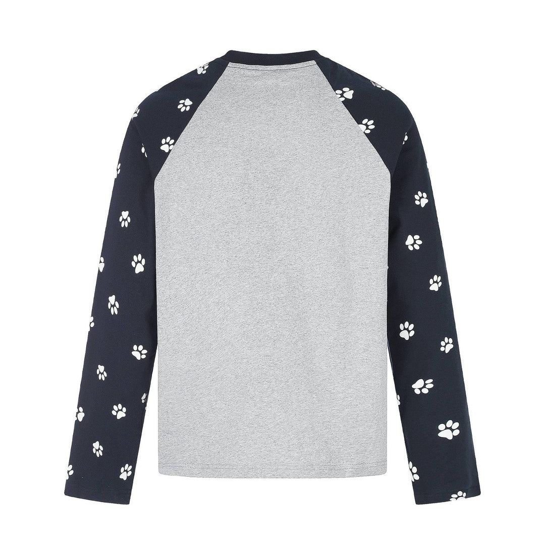 Damen Longsleeve-Raglanshirt mit Hunde‑Slogan und Pfotenmuster Drune