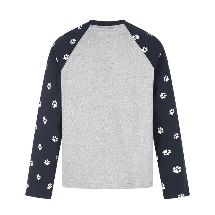 Damen Longsleeve-Raglanshirt mit Hunde‑Slogan und Pfotenmuster Drune